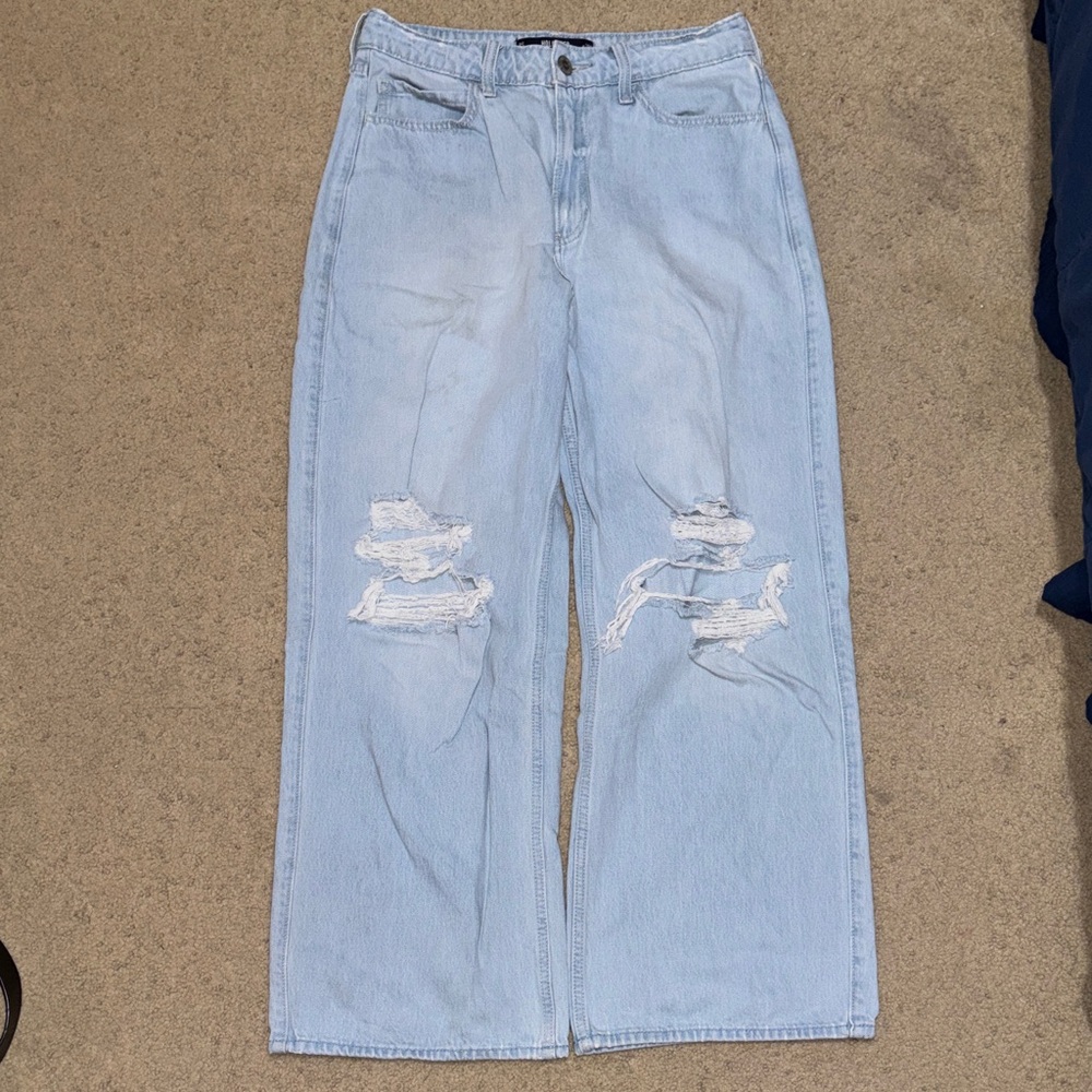 Hollister Light Blue Wide Leg Distressed Jeans